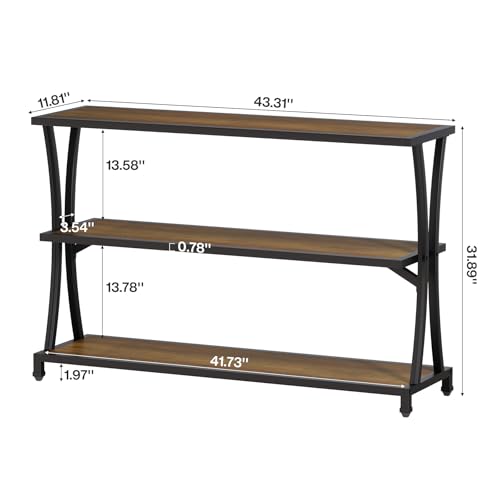 Tribesigns Industrial 3-Tier Console Table, Rustic Narrow Entryway Sofa Table with Storage Shelves for Living Room, Hallway, Foyer Tribesigns