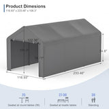 Carport, 10‘ x 20’ Heavy Duty Portable Garage All-Season Car Canopy w/Removable Sidewall & Doors, Carport Canopy Party Tent w/Water-Resistant Tarp for Backyard (Grey, 10‘ x 20’) Phonjoroo