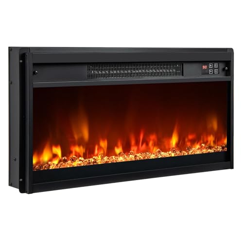 COSTWAY 26 Inch Recessed Fireplace Heater, Electric Fireplace Insert w/Multi-Color Flame & Crystal Ember Bed, Remote Control, 9H Timer, Built-in Thermostat & Overheat Protection, 1500W COSTWAY