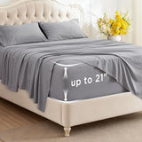 Bedsure Deep Pocket Queen Sheets Set - Fits Mattresses Up to 21 Inches Thick - 4 Piece GentleSoft Bed Sheets, Moisture Wicking, Soft & Cooling Bedsheet & Pillowcases, Easy & Secure Fit, Light Grey Bedsure