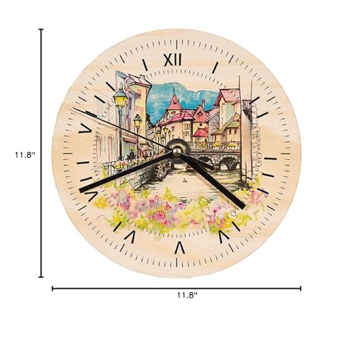 US Stock 20pcs Wooden Wall Clock 11.8 inch Sublimation Round Wall Clock Blanks Wood Clocks for Living Room DIY Sublimation Heat Press Printing CALCA