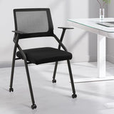 CLATINA Stackable Foldable Conference Room Chairs with Wheels, Portable Padded Office Desk Chair with Lumbar Support and Armrest for Training Room, Guest, Reception, Event, Black (8pk) CLATINA