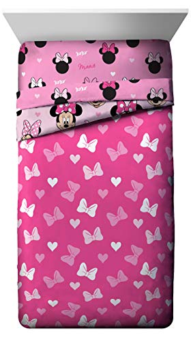 Jay Franco Disney Minnie Mouse Hearts N Love 4 Piece Twin Bed Set - Includes Reversible Comforter & Sheet Set - Super Soft Fade Resistant Microfiber - (Official Disney Product) Jay Franco