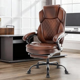 linting 400lbs Reclining Office Desk Chair with Footrest, Plus Size Comfortable Big Tall Brown Leather Recliner Office Chairs for Heavy People linting