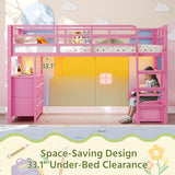 Dnxao Low Twin Loft Bed with Desk,9 Storage Drawers,Kids Loft Bed with 15.8" H Safety Guardrail,Twin Bed Frames for Kids with LED Lights and Charging Station,Under-Bed Play Space,Pink Dnxao