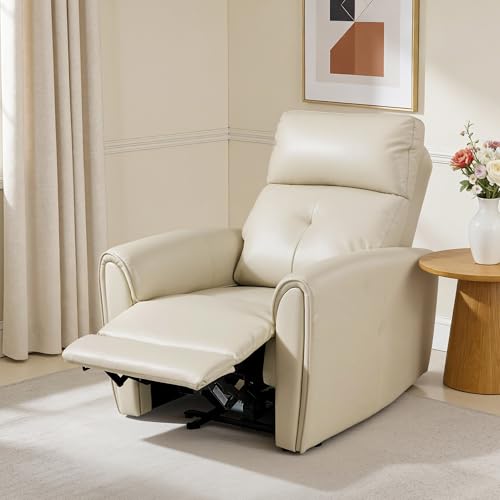 MCombo Power Small Recliners for Small Spaces, Living Room, RVs, Modern Style Zero Wall Hugger Recliners Chair with Lumbar Support, USB&Charging Ports, FSC Certified, Faux Leather PR699 (Beige)