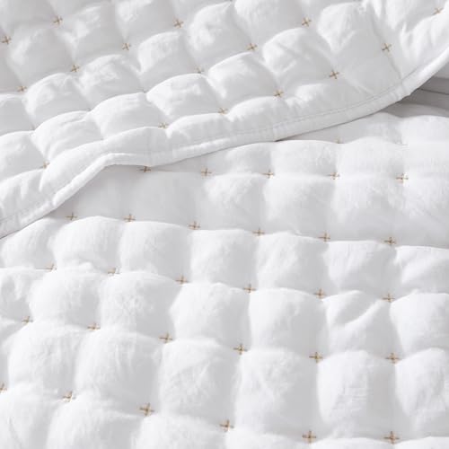 WDCOZY White Twin Size Quilt Bedding Sets with Pillow Sham, Lightweight Soft Bedspread Coverlet, Quilted Blanket Thin Comforter Bed Cover, All Season Summer Spring, 2 Pieces, 68x90 inches WDCOZY