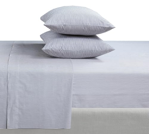 Feather & Stitch Softest 100% Cotton Sheets, 300 Thread Count Percale Weave Bedding, 16" Deep Pocket, Cooling Sheets, Breathable Bed Set, Hotel Premium Quality (Queen, Grey Stripe) FEATHER & STITCH NEW YORK