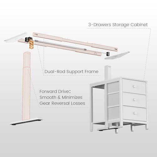 REAHOME Electric Standing Desk with Drawers, 55 x 24 Inches Height Adjustable Sit Stand Desk with Storage, 3 Memory Preset Home Office Computer Desk, Printer Cabinet, 2 Hooks, Cable Management, White REAHOME