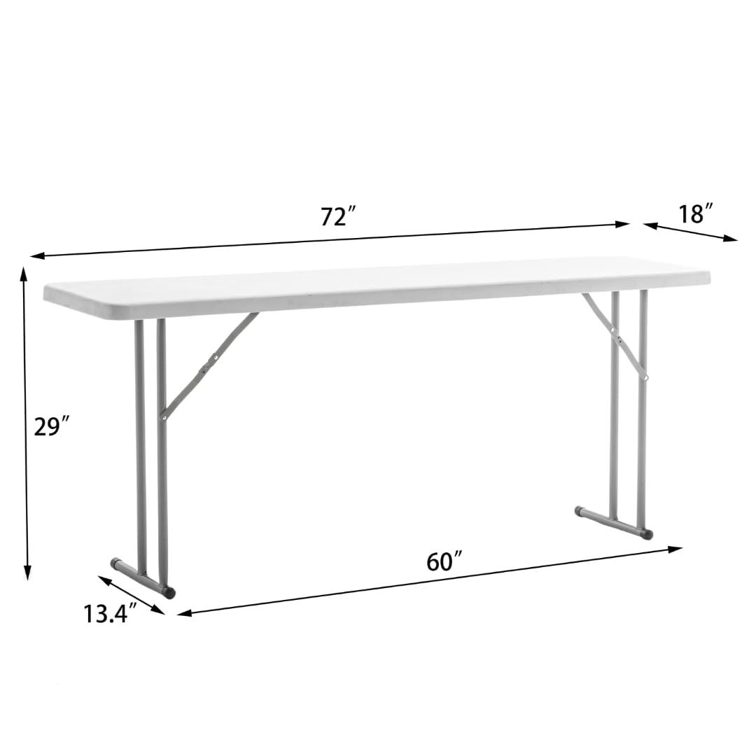 BTEXPERT White Set of 5 6-Foot-72 Long Granite Plastic Folding Seminar Training Table Portable 18" Wide Narrow, 29" High, Events Indoor Outdoor Lightweight BTEXPERT