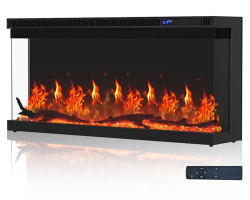 Home4me 36 inch Electric Fireplace, Modern 3-Sided View Electric Fireplace Inserts, 750/1500W Recessed and Wall Mount Fireplaces with Realistic Adjustable Flame, Remote Control, Timer, Low Noise Home4me