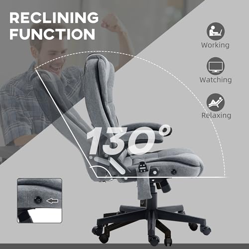 Vinsetto 6 Point Vibrating Massage Office Chair with Heat, Linen High Back Executive Office Chair with Reclining Backrest, Padded Armrests and Remote, Gray HOMCOM