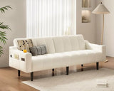 Chfeloai 80'' Futon Sofa Bed, Faux Leather Sleeper Couch, Convertible Loveseat with Adjustable Sofa Backrest, Modern Couches for Living Room, Bed Room, Apartment, Office (Beige) Chfeloai