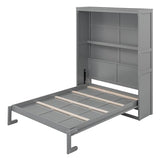 Ball & Cast Full Size Murphy Bed Wall Bed with Shelves and Mattress Holder,Wood Hideaway Cabinet Chest w/Slat Support,can be Folded,for Small Room,Dorms,Gray Ball & Cast