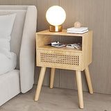 Mid-Century Modern Rattan Nightstand (2 Set), Boho Wood Accent Table with Storage Drawer - Bedside Table for Bedroom or End Table for Living Room, Natural Wood Accent Decor - Light Brown Lifetime Home