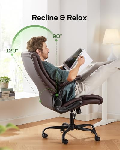 Marsail Executive Office Chair with Flip-up Armrests,PU Leather Ergonomic Desk Chair Height-Adjustable Swivel Rolling Desk Chair Marsail