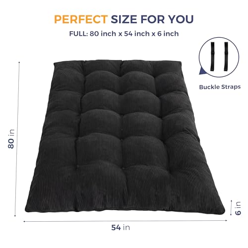 MAXYOYO 6" Japanese Floor Mattress, Foldable Futon Mattress Full Size, Tufted Roll Up Floor Bed, Thick Tatami Mat Sleeping Pad Portable Lounger for Camping Guest Room Dormitory Bedroom RV, Black MAXYOYO