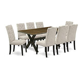 East West Furniture X677EL635-9 9-Piece Dining Set - Dinner Table Rectangular Top - 8 Beautiful Dining Chairs Padded Seat and Back (Distressed Espresso & Wire Brushed Black Finish) East West Furniture