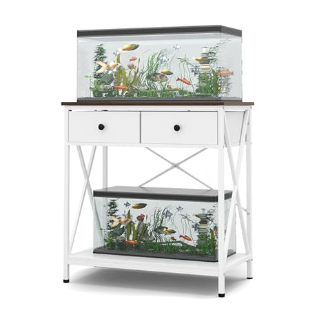 FILKO Aquarium Stand 20-29 Gallon, Metal Gallon Fish Tank Stands with Accessories Storage, Turtle/Reptile Terrariums Table,Breeder Tank Stand,Easy to Assemble(Tank not Included) (White, 29 Gallon) FILKO