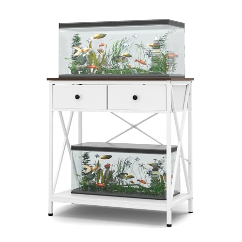 FILKO Aquarium Stand 20-29 Gallon, Metal Gallon Fish Tank Stands with Accessories Storage, Turtle/Reptile Terrariums Table,Breeder Tank Stand,Easy to Assemble(Tank not Included) (White, 29 Gallon)