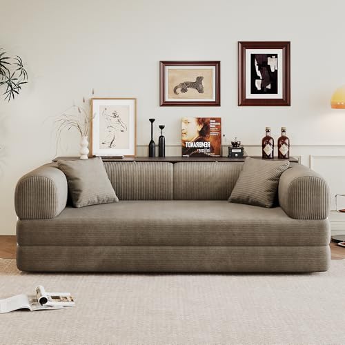 ZEIINPA 79" Convertible Sleeper Sofa Bed, Modern Corduroy Floor Couch Bed with Silver Fixed-Shape Frame, Modular Sofa Couch with Pull Out Bed, Loveseat Sleeper Boneless Couches for Living Room, Camel ZEIINPA
