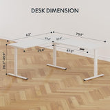 SANODESK L Shaped Standing Desk Adjustable Height, Electric Corner Standing Desk, 71 x 63 inch Sit Stand Computer Table with Splice Board, White SANODESK