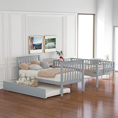 Harper & Bright Designs Bunk Beds Twin Over Twin Size, Solid Wood Bunk Beds with Trundle and Stairs for Kids,Toddler,Teens,Adults (Grey, Bunk Bed with Trundle) Harper & Bright Designs