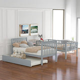 Harper & Bright Designs Bunk Beds Twin Over Twin Size, Solid Wood Bunk Beds with Trundle and Stairs for Kids,Toddler,Teens,Adults (Grey, Bunk Bed with Trundle) Harper & Bright Designs