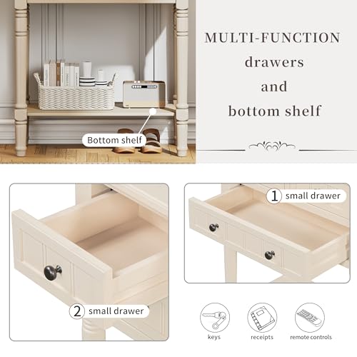 Knocbel Slim Antique Entry Console Table with 3 Drawers & Bottom Open Shelf, Solid Wood Narrow Sofa Couch Table for Entryway Hallway Living Room 23.7" W x 13" D x 31.4" H Beige Knocbel