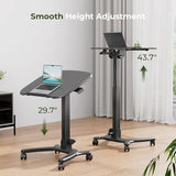 JYLH JOYSEEKER Foldable Mobile Standing Desk, 27"×21" Portable Rolling Laptop Cart with 90° Tiltable Board, Height Adjustable Mobile Desk Workstation with Wheels, Folding Table for Home Office, Black JYLH JOYSEEKER