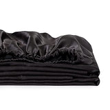 Satin Fitted Sheet, Full Fitted Sheet Only, 1 - Piece Ultra Soft Deep Pocket Single Silk Bottom Bed Sheet Full - Black Luxbedding
