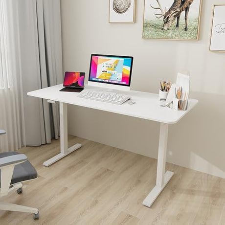TGBHM Adjustable Height Desk, Manual Crank Standing Desk for Office, Compact White Computer Desk, 140Cm Ergonomic Workstation for Home and Office Usecm(Bianco-140Cm) TGBHM