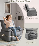 GarveeHome Oversized Leather Recliner Chair, Swivel Rocker Manual Recliner for Adults, Lazy Rocking Chair with Comfort Arms and Back Single Sofa for Living Room