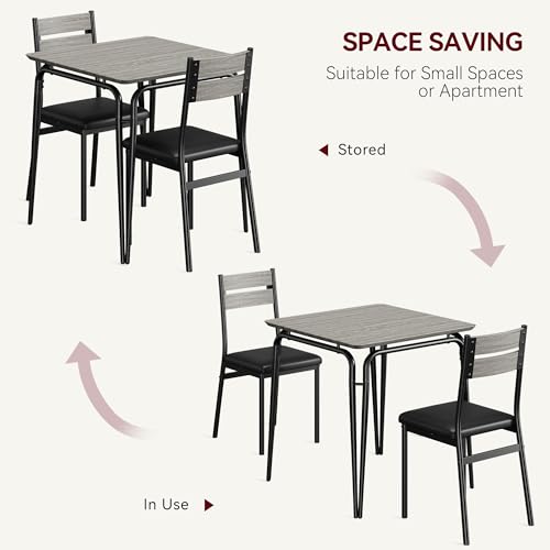 GAOMON 3-Piece Dining Table Set, Sturdy Wooden Square Table and Chair Breakfast Table Set for 2 Person,for Home or Commercial Dining Room,Grey GAOMON