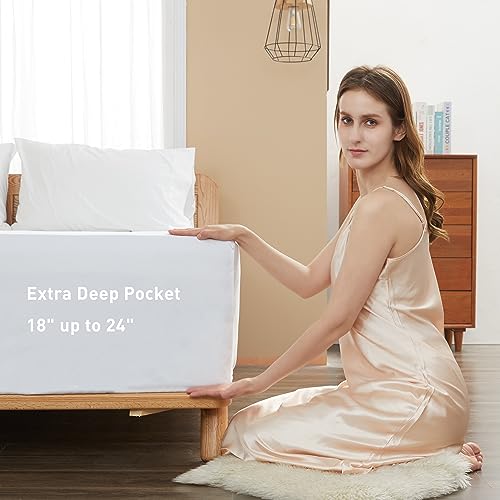 sunflower Extra Deep Pocket Twin Sheet Sets Fits 18"-24" in Deep Mattress -100% Cotton Twin Sheet Set, White Hotel Luxury Soft Breathable Sheet Sets for Twin Bed Deep Pocket sunflower