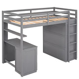 Merax Twin Size Loft Bed with Storage Drawers, Desk and Wardrobe, Wooden Loft Bed Frame with Guardrails, No Box Spring Needed, Gray Merax