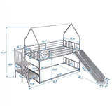 Favfurish Twin Over Twin-Size Metal Bunk Bed House-Shape-Bed with Slide and Staircase,No Box Spring Needed, Easy to Install, for Kids, Girls, Boys,Silver Favfurish