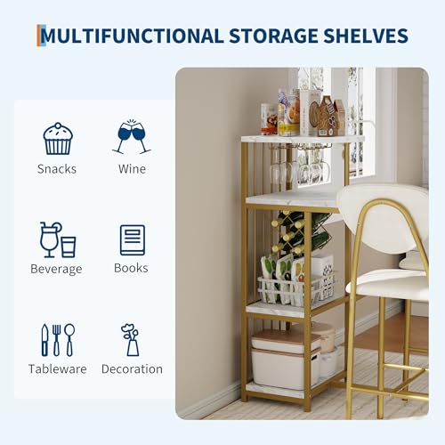 Garvee Dining Table Set for 2, 3-Piece Expandable Bar Table and Chairs Set, with Storage Shelves and Wine Rack, Small Kitchen Dining Set for Living Room, Apartment Garvee