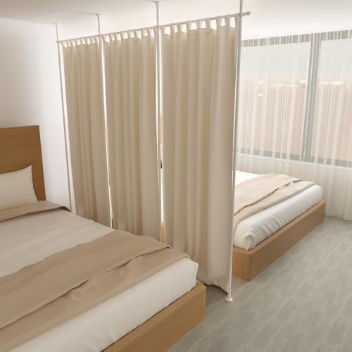 Room Divider Curtain Rod, 28-171inch(W) 4-10ft(H) Adjustable Curtain Rod divider for Room Separation, Heavy Duty Floor to Ceiling Wall Divider Hanging Room Dividers Partition Space Separator White ADUBENRY