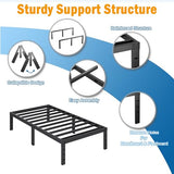 SHLAND Twin Bed Frames 16 Inch Metal Platform Bed Frame No Box Spring Needed, Twin Size Bed with Heavy Duty Strong Slat Support, Easy Assembly, No Noise, Black SHLAND