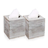 White Barnwood Tissue Box Cover: 2 Pack Tissue Box Holder Includes Slide-Out Bottom Panel, Stylish Tissue Box Cover Square Perfect for Farmhouse Bathroom Decor Khnum