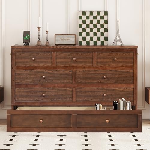 Ball & Cast Murphy Bed Queen W/Storage Drawer,Cabinet Bed W/ 2 2 USB Port & Power Outlets,Wall Bed Frame for Home Office,Apartment,Guest Room,Walnut Ball & Cast