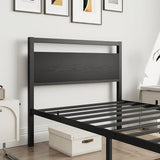 HOJINLINERO Black Twin Bed Frame with Wood Headboard,Metal Single Platform Bed Frame Twin Size No Box Spring Needed,Heavy Duty Metal Slats Support,Mattress Base,Noise Free,Easy Assembly,Black HOJINLINERO