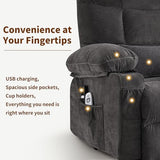 PoteSoar Power Lift Recliner Chair for Elderly with Massage and Heat, Comfortable Electric Power Reclining Chair with Side Pockets,2 Cup Holders and USB Charging Port for Living Room (Grey)