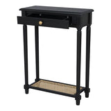 East at Main Lenora Console Table – 23.75” Narrow Entryway Table with Storage & Cane Shelf – Solid Wood Accent for Hallways, Foyers, and Small Spaces – French Country & Traditional Style (Black) East at Main