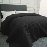 HollyHOME Luxury Checkered Super Soft Solid Single Pinsonic Bed Quilt Bedspread Bed Cover, Black, Twin HollyHOME