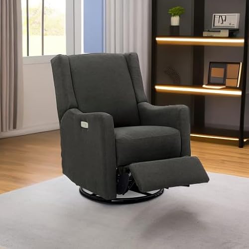 Delta Children Mercer Electronic Power Recliner and Swivel Glider with USB Port in LiveSmart Performance Fabric - Water Repellent & Stain Resistant, Dark Grey