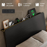 Feonase Full Size Bed Frame with Ergonomic Storage Headboard & Charging Station, LED Platform Bed Frame, Heavy Duty Metal Slats, No Box Spring Needed, Easy Assembly, Black Feonase
