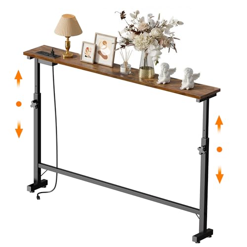 Lanynne Narrow Console Table with Adjustable Height Rustic Behind Couch Sofa Table with Power Outlets 39.4" Long * 5.9" Deep Entryway Table for Hallway Bedroom Living Room Foyer Classic Lanynne
