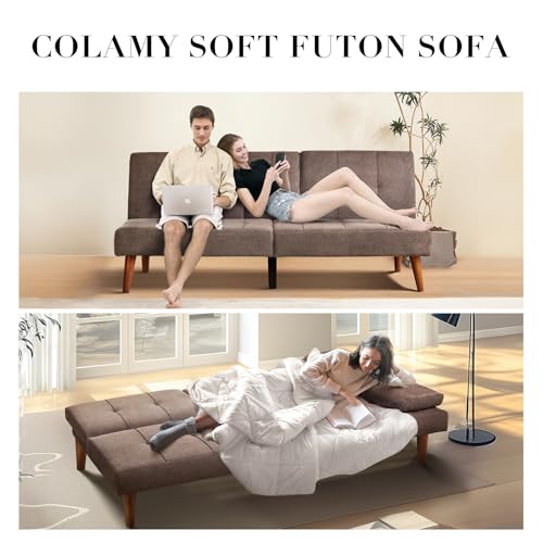 COLAMY Futon Sofa Bed-Fabric Small Couch, Convertible Sofa Bed with 2 Cup Holders, Removable Soft Armrest, Adjustable Backrest for Dorm/Bedroom/College COLAMY